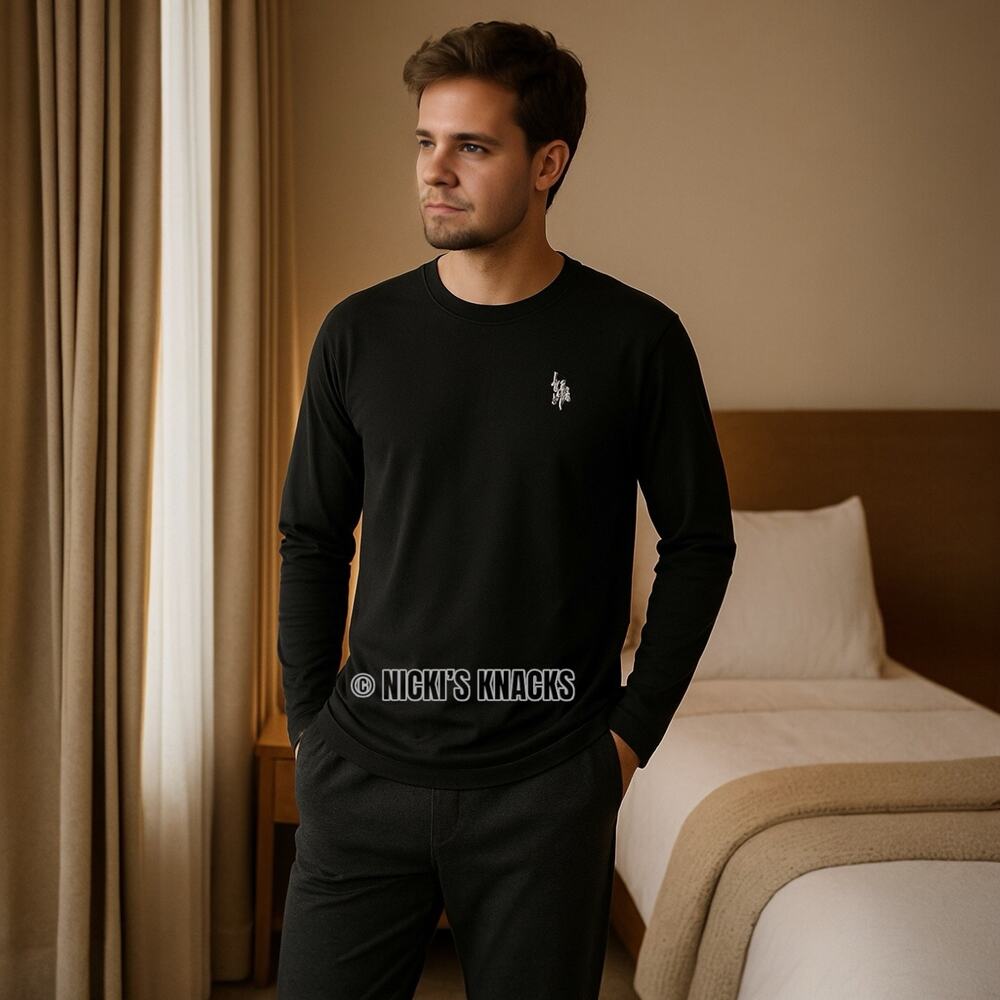 US Polo Assn Long Sleeve Crewneck Black Sleep Shirt Pajama Top Men Size S
